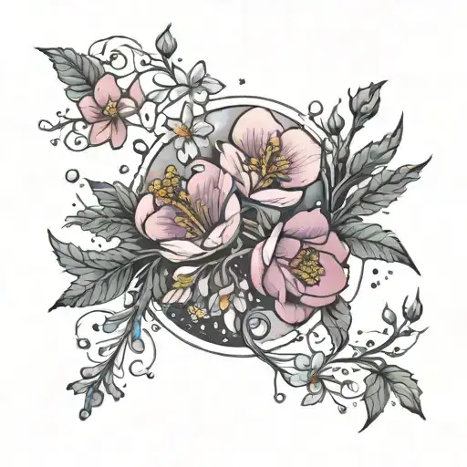 February Birth Flowers Below A Full Moon And Orion's Constellation