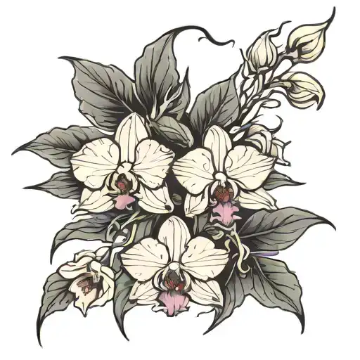 Orchid Intertwined With Rose With Thorns