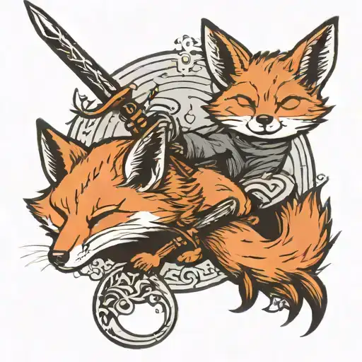 Sleeping Fox With A Trident Being Held