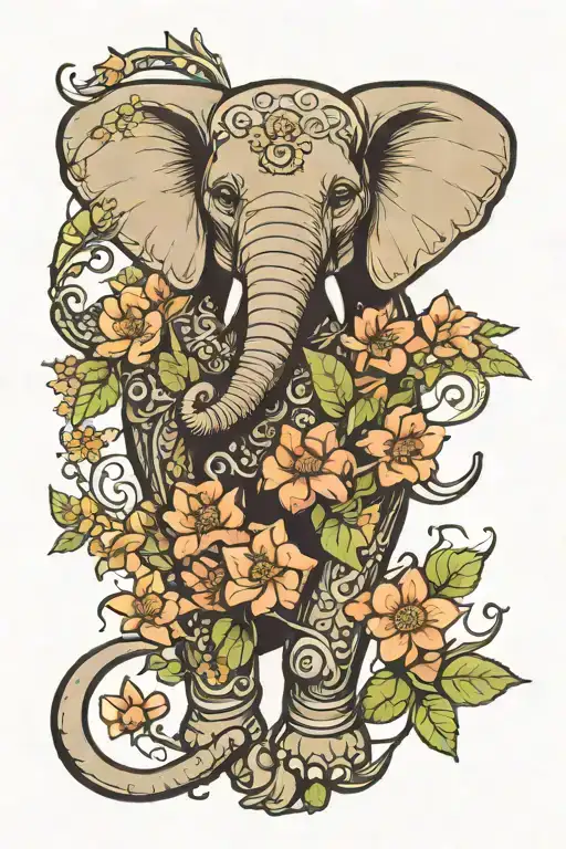 Burth Month Flowers Held By Elephant Sitting