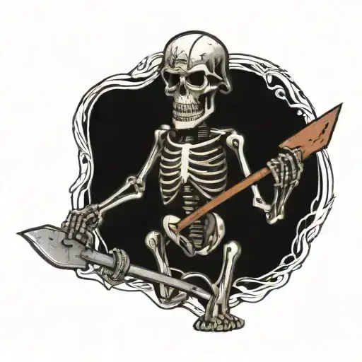 Skeleton Wearing A Hard Hat Holding A Shovel