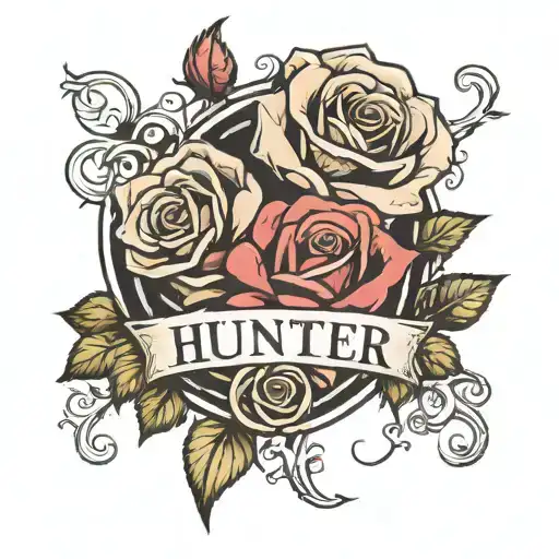 Hunter Name In A Rose Intertwined