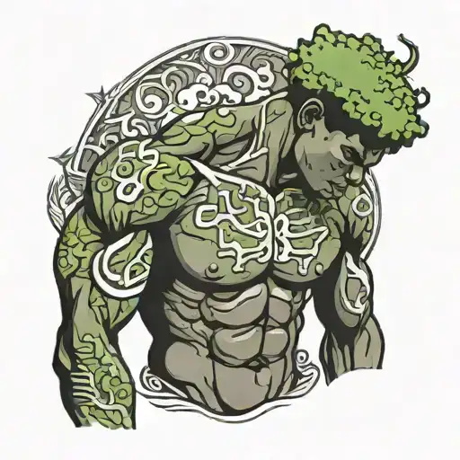 Muscular Black Boy Covered In Moss