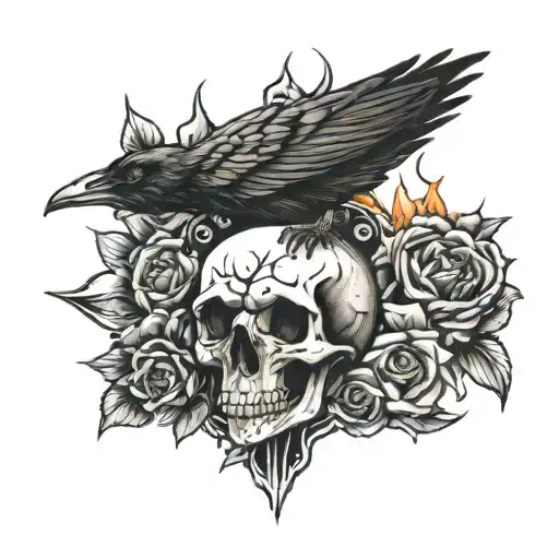 Raven Skull Candle Burning