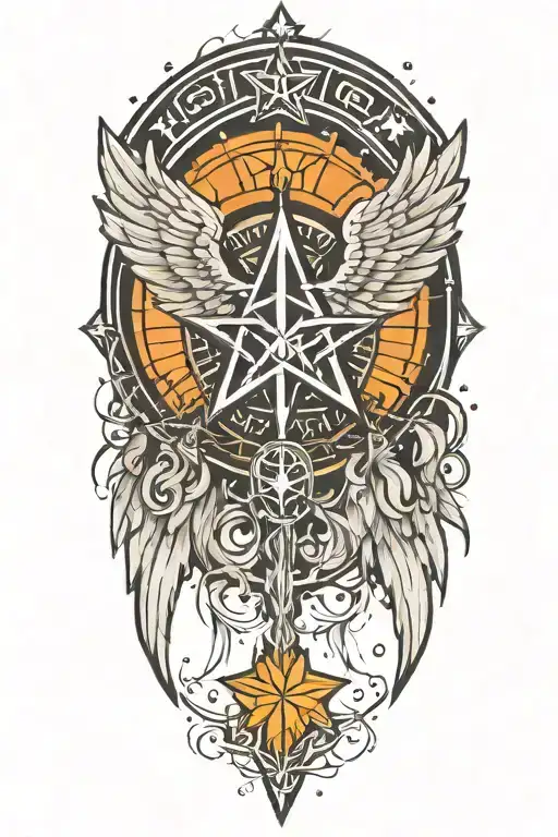 Northern Star With Angel Wings Surrounded