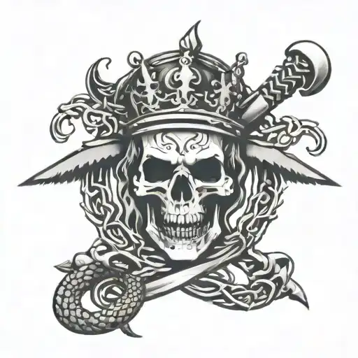 Arc Angel Sword Piercing Snake Head With Crown Of Thorns Around Hilt