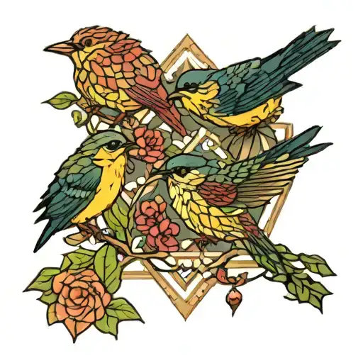 Elm Tree Birds Geometric Design Incorporating