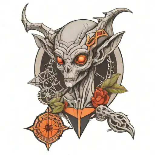 Geometric Grey Alien Teaching Ancients