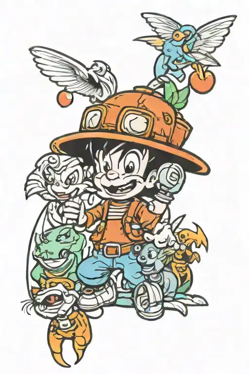 90'S Cartoon Characters Sleeve Tattoo Design