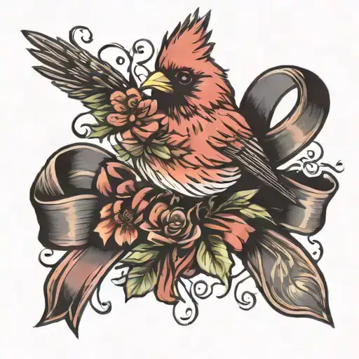 Ribbon And Cardinal Bird