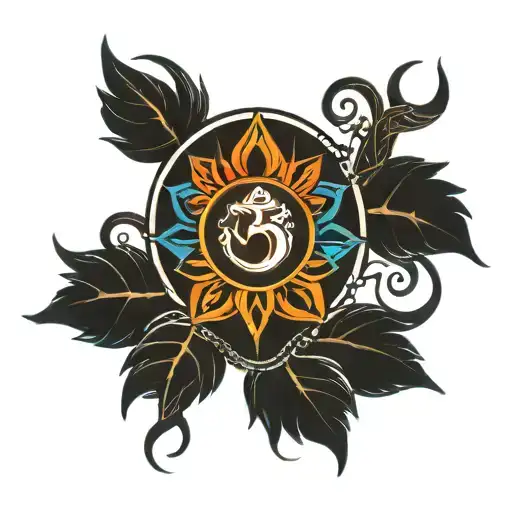 Shiva's Trishool With 5 Elements Of Nature And 7 Chakras