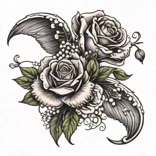 The Names Eros And Psyche With Roses And Lily Of The Valley Flower