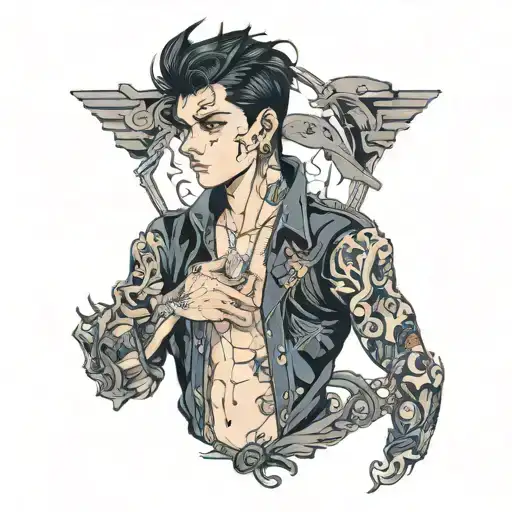 Boy With Black Hair And Dark Blue Eyes Wearing Ripped Clothes