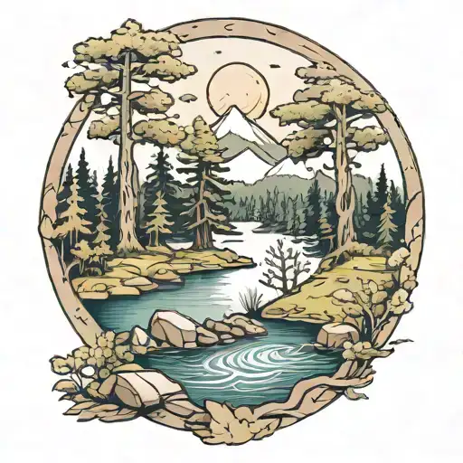 Forest With Lake Scene