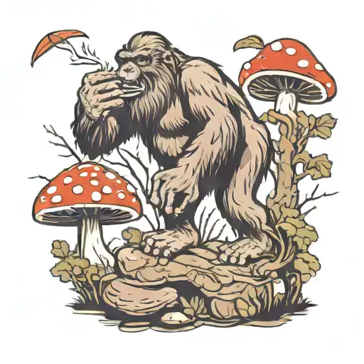 Bigfoot Sitting On A Mushroom
