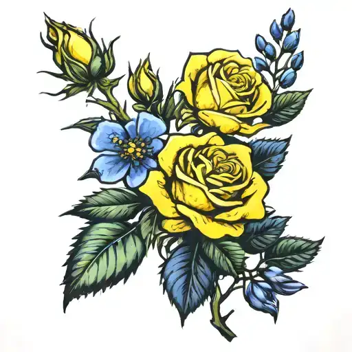 Long Stem Yellow Rose And Bluebonnet