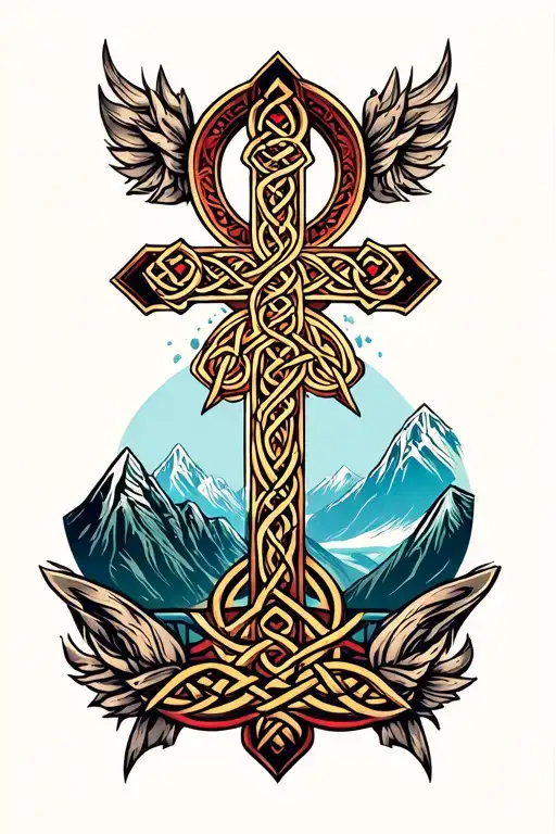 Mountains With Cross And Celtic