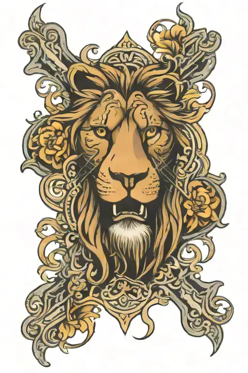 Large Cross With A Lion Face In The Center