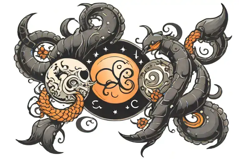 Moon And Cancer Zodiac Sign Intertwined