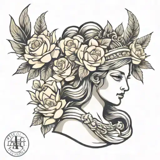 Athena Bust With Flower Crown Of Roses And Magnolia Flowers
