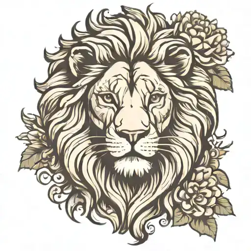 Lion With Flower Mane Showcasing Strength