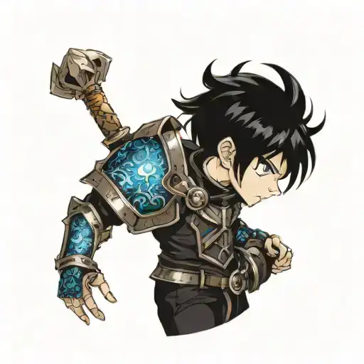 Boy With Black Hair And Dark Blue Eyes In Glittery Black Battle Armor