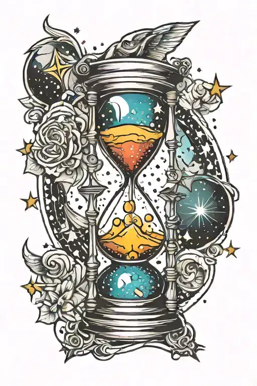 Abstract Hourglass Filled With Stars And Galaxies