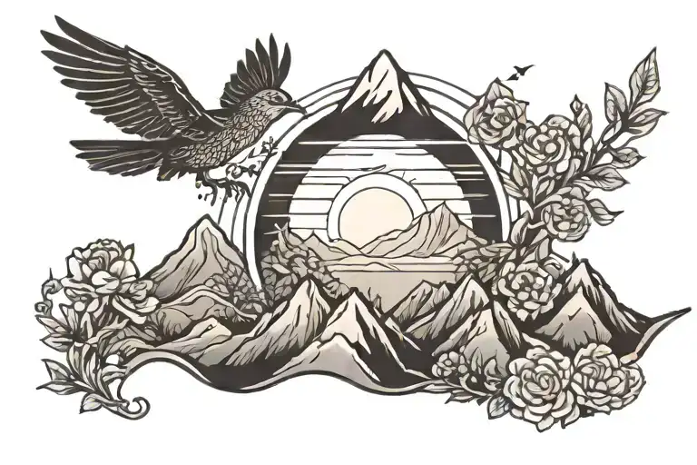 Mountain And Sun And Bird