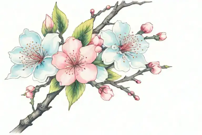 Watercolor Cherry Blossom Branch