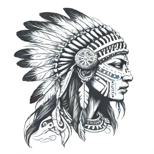 Native American Woman In Headdress And Facepaint