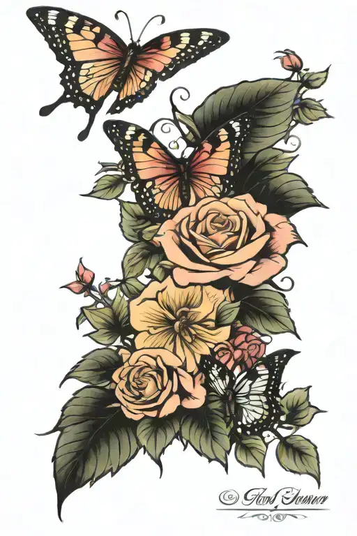 Butterflies In A Rose Garden