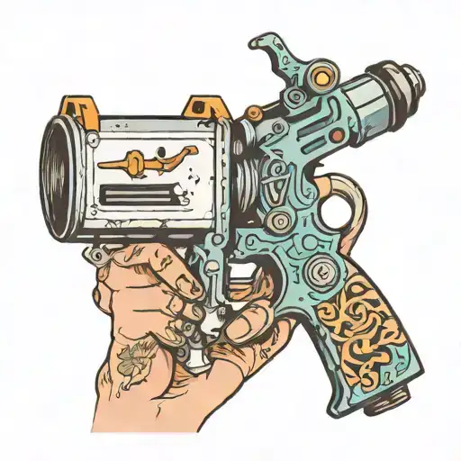 Hand Holding A Tattoo Machine Like A Gun