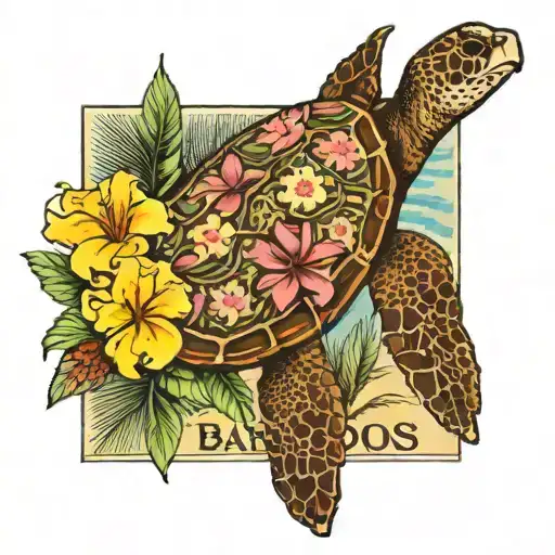 Barbados Flowers Barbados Bus Stop Sign Sea Turtle Palm Trees