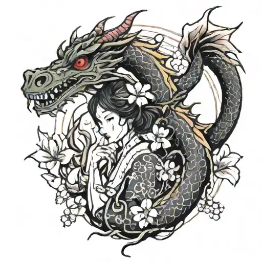 Sakura With A Dragon On Her Back