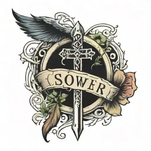 Broken Sword With Names And Dates And Healing Rune