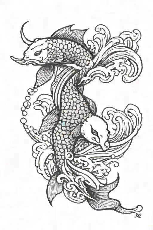 Koi Fish And Wave Crashing Waves