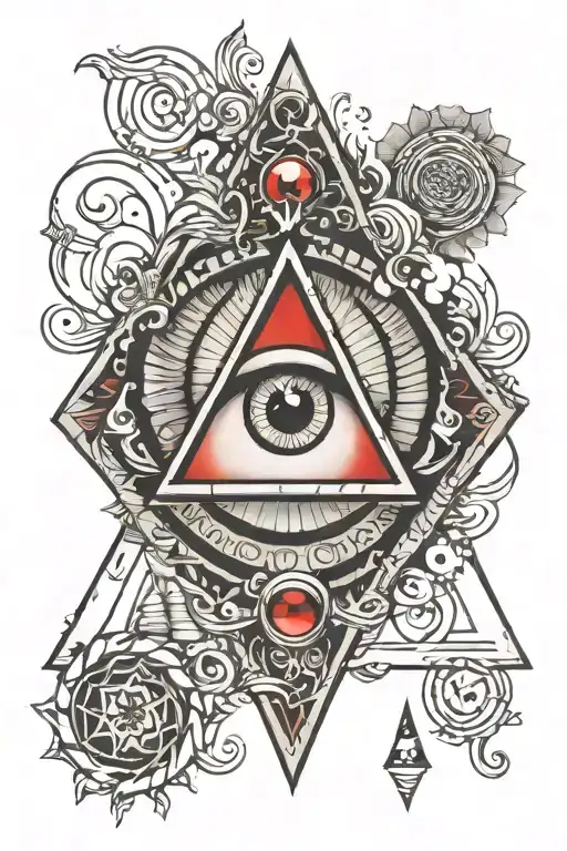 All Seeing Eye With Large Background Covering Whole Triangle With Accents Of Red