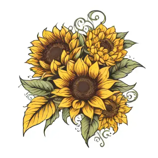 Sunflower Chrysanthemums And Lilies