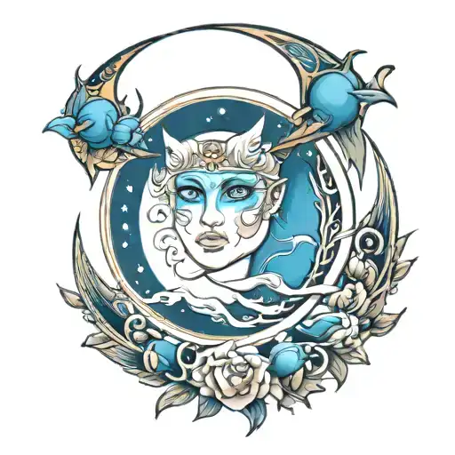 Crescent Moon With Gojos Blue Eyes Staring