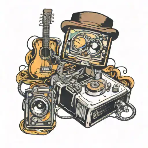 Camera Shot And Acoustic Guitar Envolved In Colors