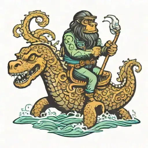 Bigfoot Riding The Loch Ness Monster