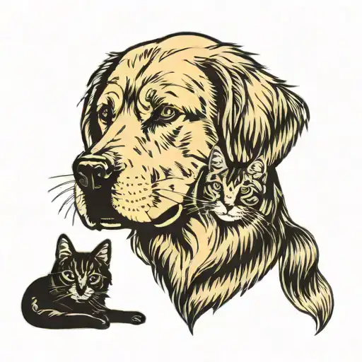 Golden Retriever And Cat