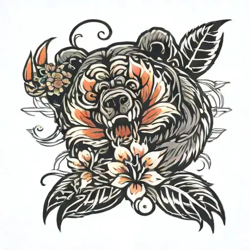 Bear Claw And Flower Intertwined