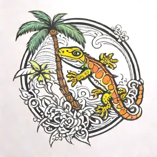 Palm Tree And A Gecko