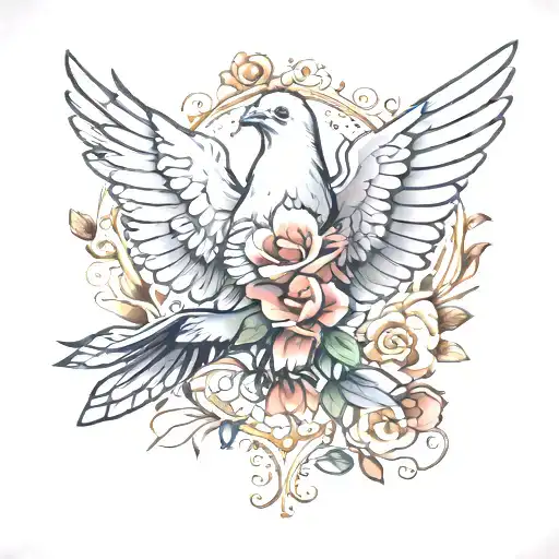 Dove With Flower And Heart Snall