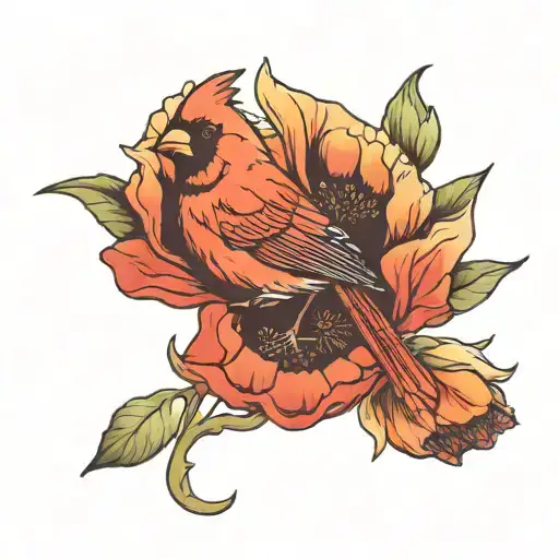 Cardinal On Poppy Flower