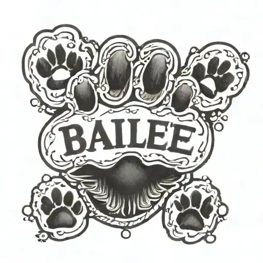 A Dog Paw With The Name Bailee And Small Pawprints