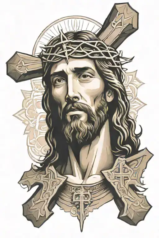 Face Of Jesus Christ With A Cross Below Him