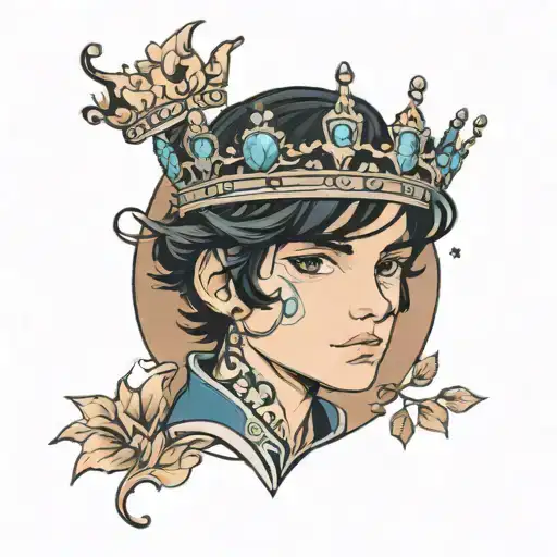 Boy With Black Hair And Dark Blue Eyes In Tiara