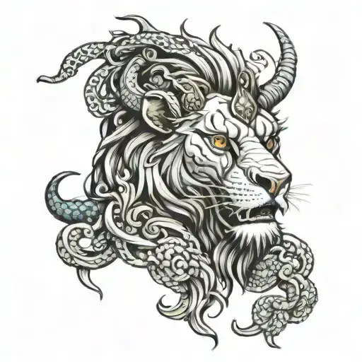 Chimera Lion Head With Goat Dragon Wrapped
